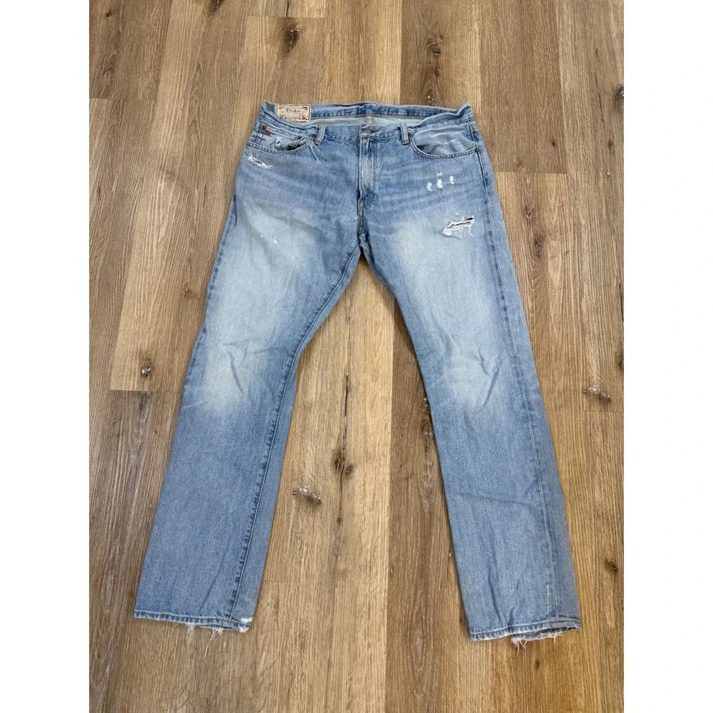 Polo‎ Ralph Lauren Varick Slim Straight Distressed Light Wash Blue Jeans 36x32